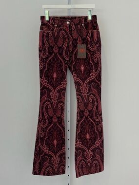 ETRO BURGUNDY PAISLEY PRINT JEANS SIZE 28 NEW
